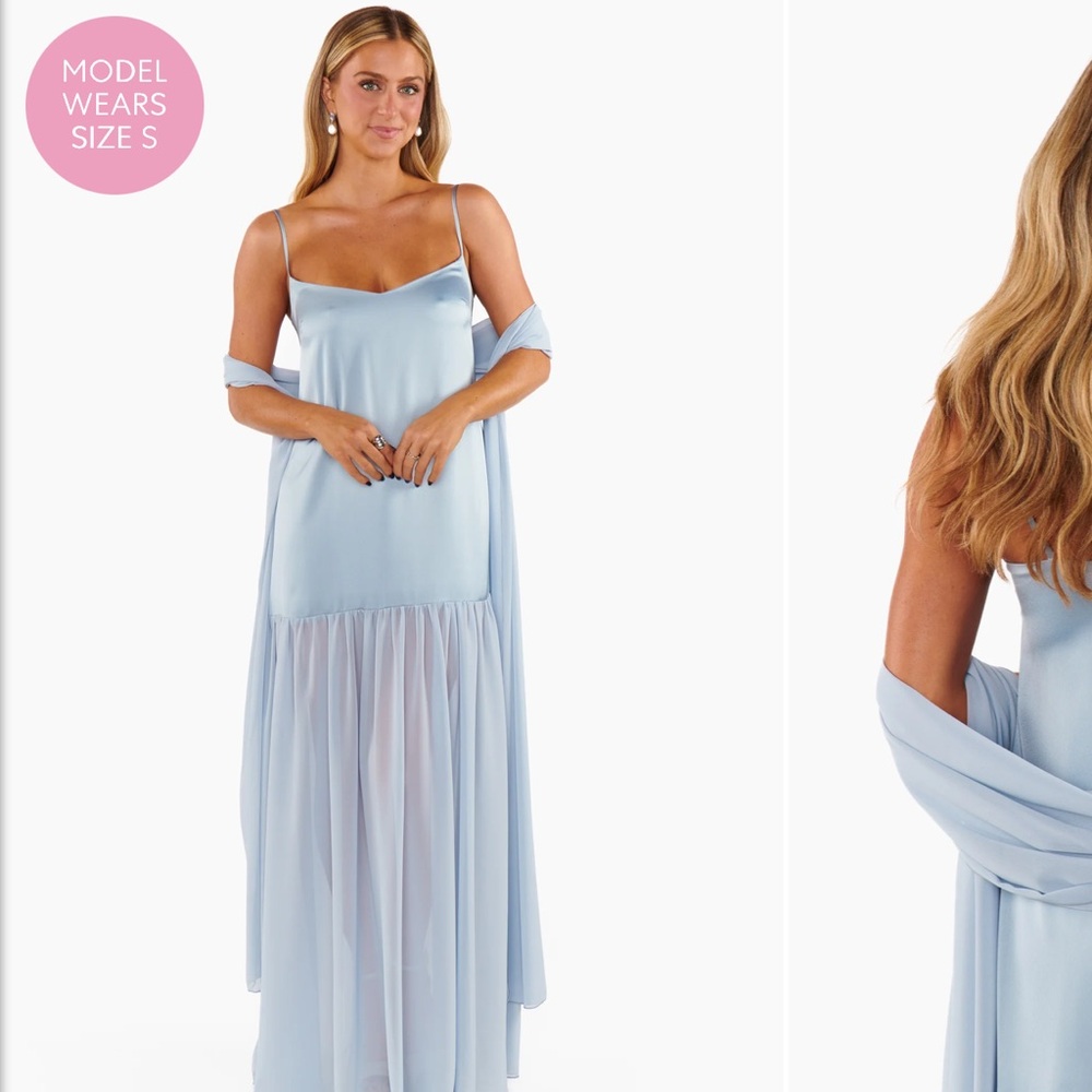 Dalia Maxi Dress in steel blue luxe satin - Picture 6 of 8
